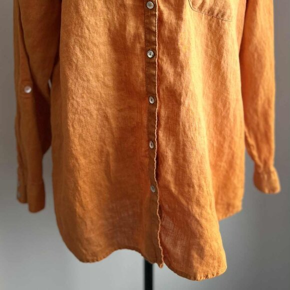 Sigrid Olsen Pumpkin Orange Pure Linen Button-Front Shirt w/ Sleeve Tabs – US M - Picture 2 of 15